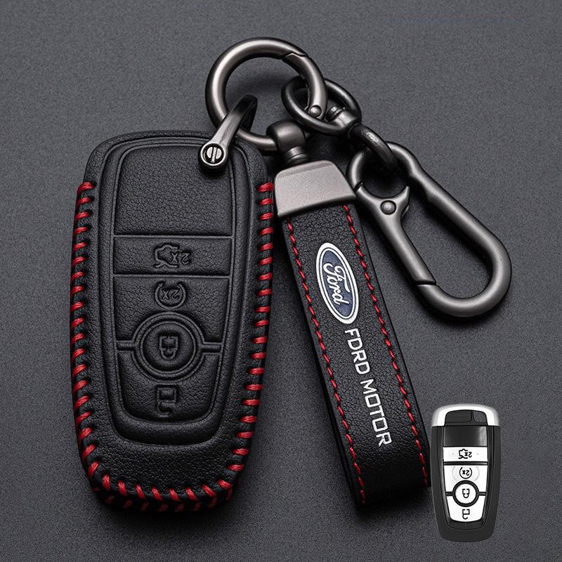 Leather Car Smart Remote Key Cover For Ford Focus Mk3 Mk4 Fiesta Kuga Escape Edge Explorer Mondeo Ranger F-150 Mustang Sticker cc20