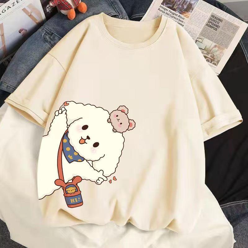 Летняя женская хлопковая футболка с короткими рукавами, свободная футболка с круглым вырезом и принтом