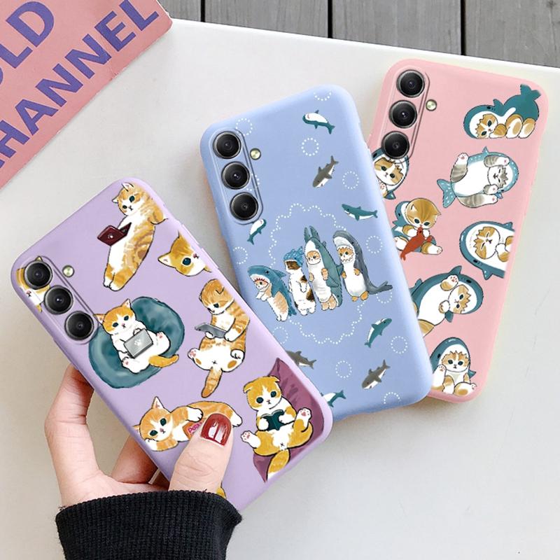 Милый чехол с изображением кота для iPhone Samsung A55 S24 FE S25 M35 A06 Xiaomi Redmi Note 13 Pro 14C Huawei Honor 200 Realme противоударный матовый чехол для телефона с защитой от царапин