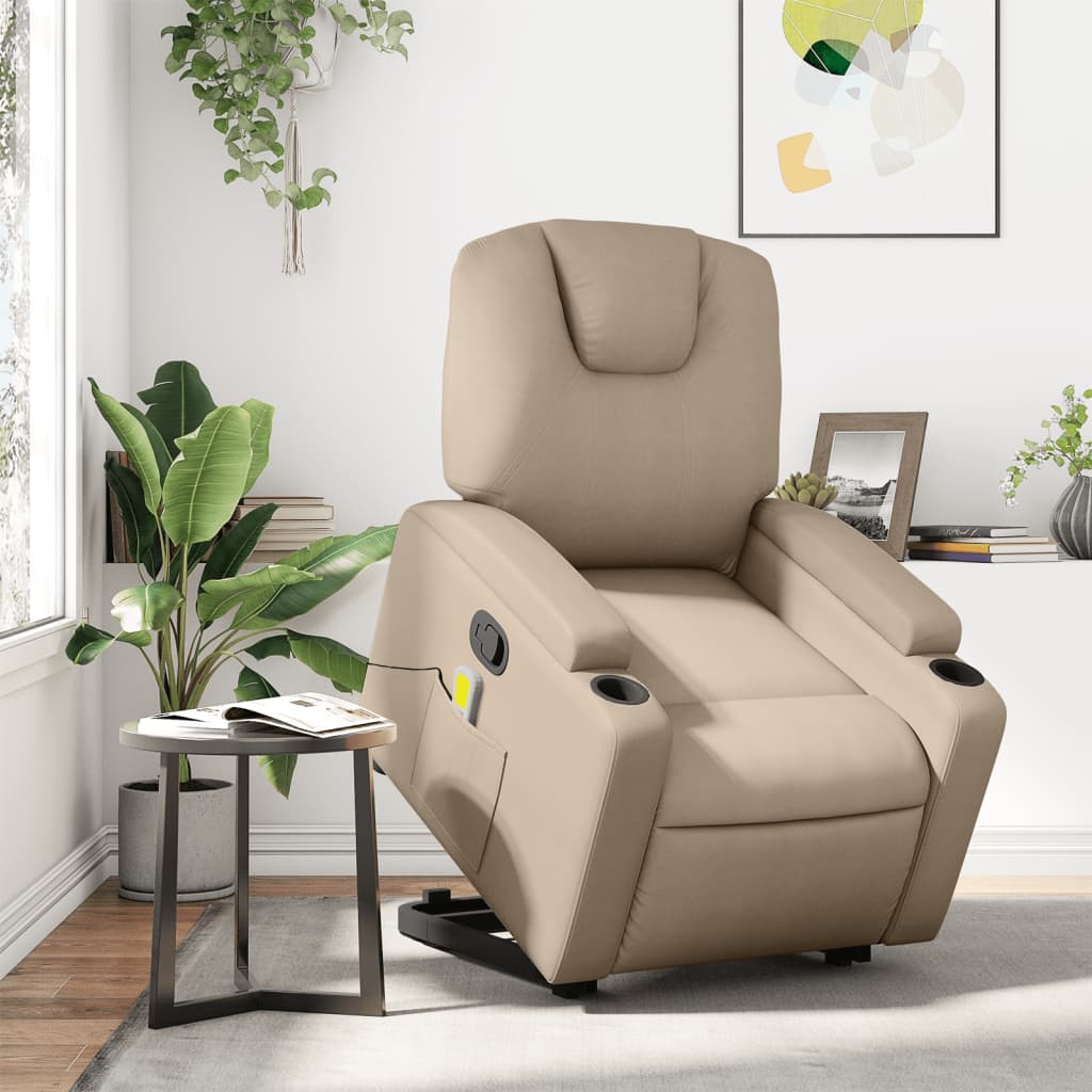 Massage Recliner with Rising Function Cappuccino Brown Artificial Leather