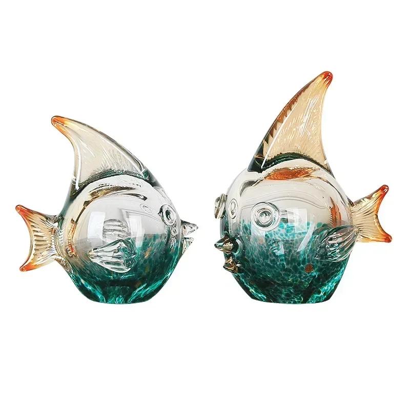 Стеклянный градиент красочная статуя рыбы хрустальная статуэтка рыбы скульптура аквариум эстетическое украшение домашний декор стола