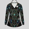 Women Plus Size Gem Printed V Neck Long Sleeve Scrub Top With Front Pockets