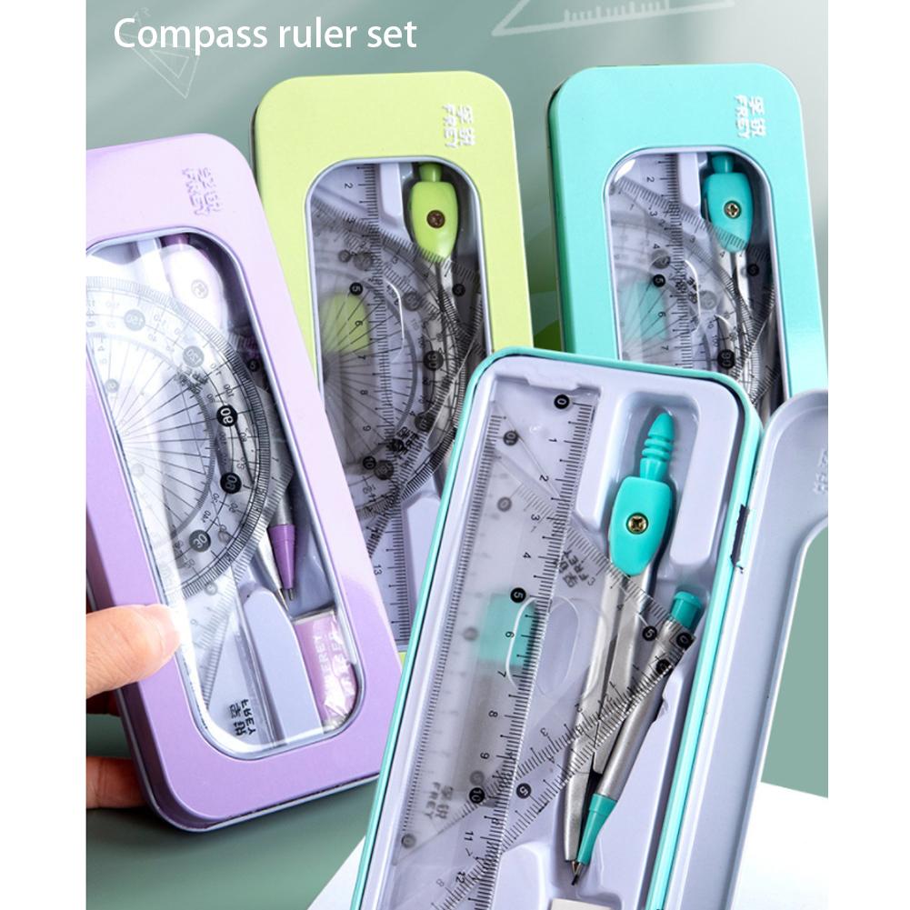 Набор из 7 геометрических математических инструментов для рисования, многофункциональный циркуль, транспортир, линейка, ластик