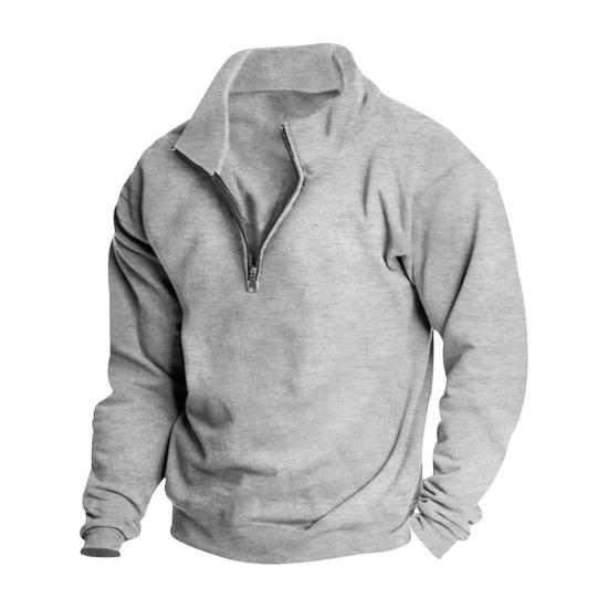 Мужская толстовка с застежкой-молнией и воротником-стойкой, с длинными рукавами, однотонный пуловер средней длины, спортивный повседневный топ, легкая одежда для путешествий, офиса, повседневной носки