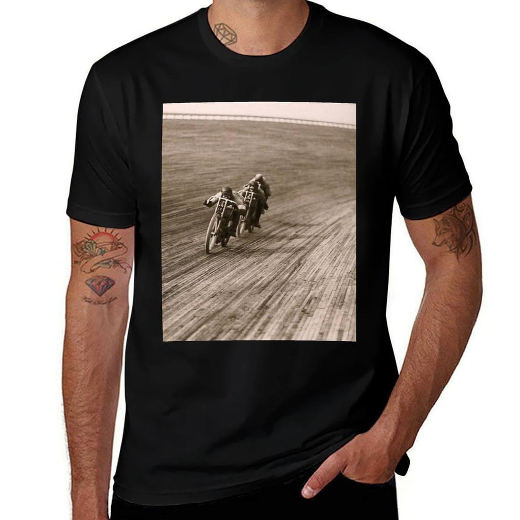 Motorcycle Board Track Racing 1920s Tshirt Basic Plain Tee For Spring And Summer