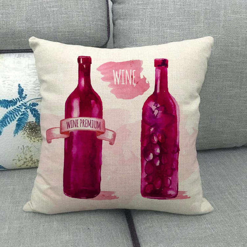 Creative Painted Red Wine Collection Digital Printing Short Plush Pillow Covers For Car Sofa Office Cushion Cover Home Goods