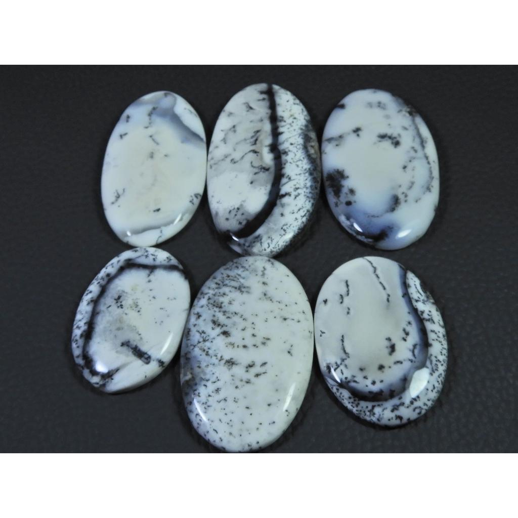 6Pcs Natural Dendrite Opal Oval Shape Cabochon Loose Gemstone Lot 588cts. C-588