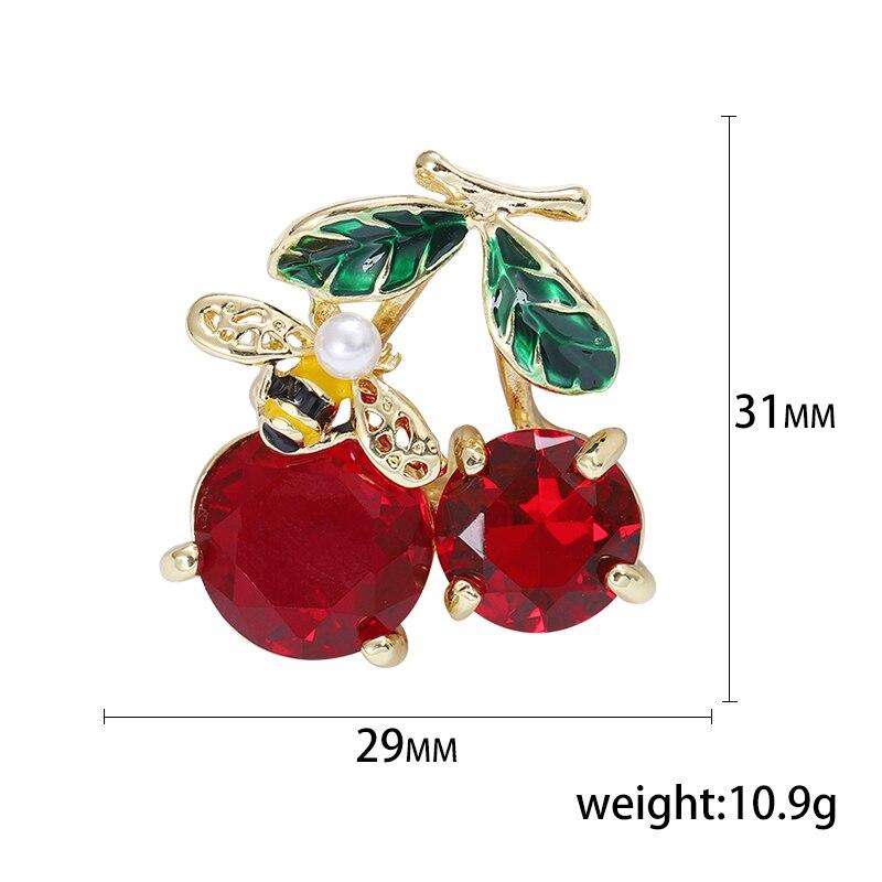 Blucome New Design Red Cherry Shape Brooch Gold Color Enamel Brooches Jewelry Pins Girl Christmas Gifts Scarf Hat Accessories
