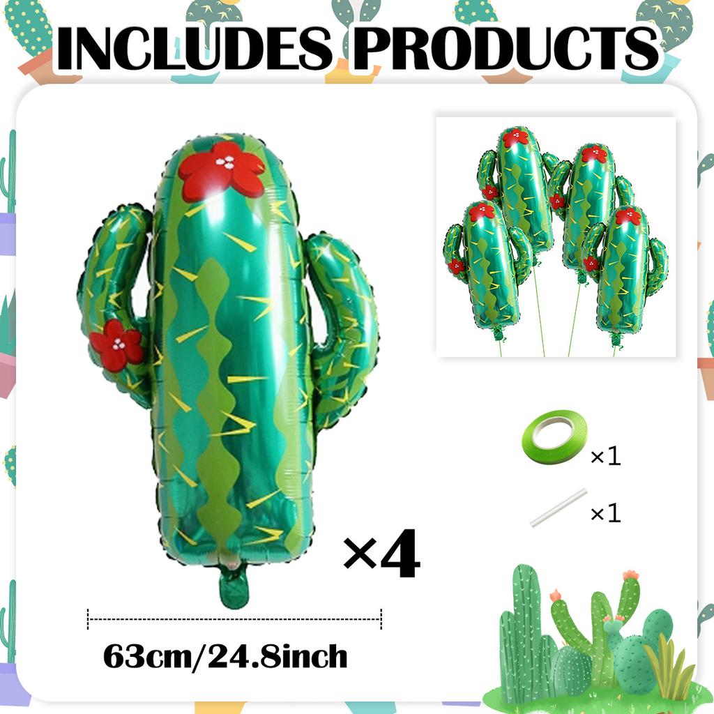 4/6-piece Cactus Balloon Hawaii/Mexico Carnival Party Decoration Flower Plants Cactus Birthday Party Decoration Supplies