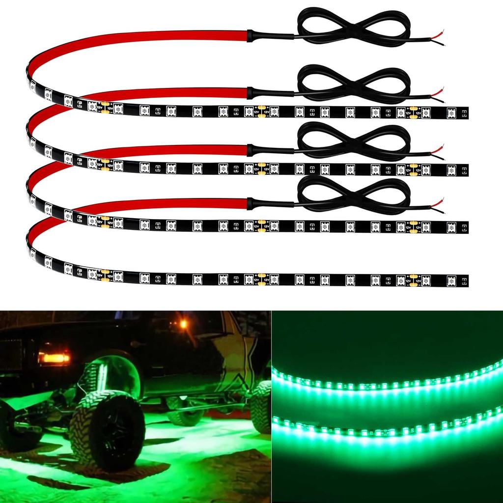60cm LED Strip Lights for Car Foot Golf High 4 Strips Interiors, Lights, Motorcycles, Taillights, Carts, Boats, Green, Brightness, Waterproof,