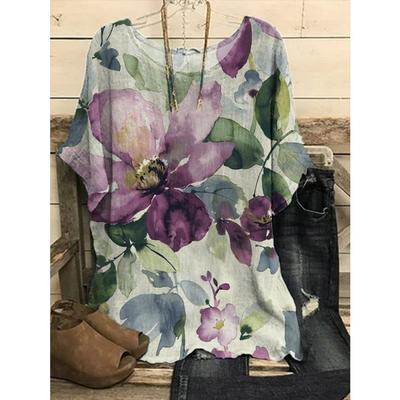 Женская повседневная футболка с 3D-принтом, винтажная цветочная свободная футболка с коротким рукавом, топы больших размеров для весны и лета