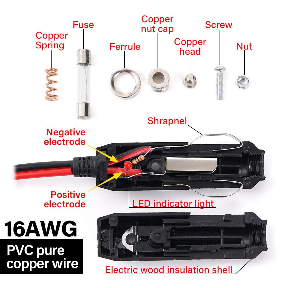 12V 24V Car Universal Cigarette Lighter Plug 20A Socket Plug Connector 16AWG PVC Coarse Copper Wire High Power With LED Light