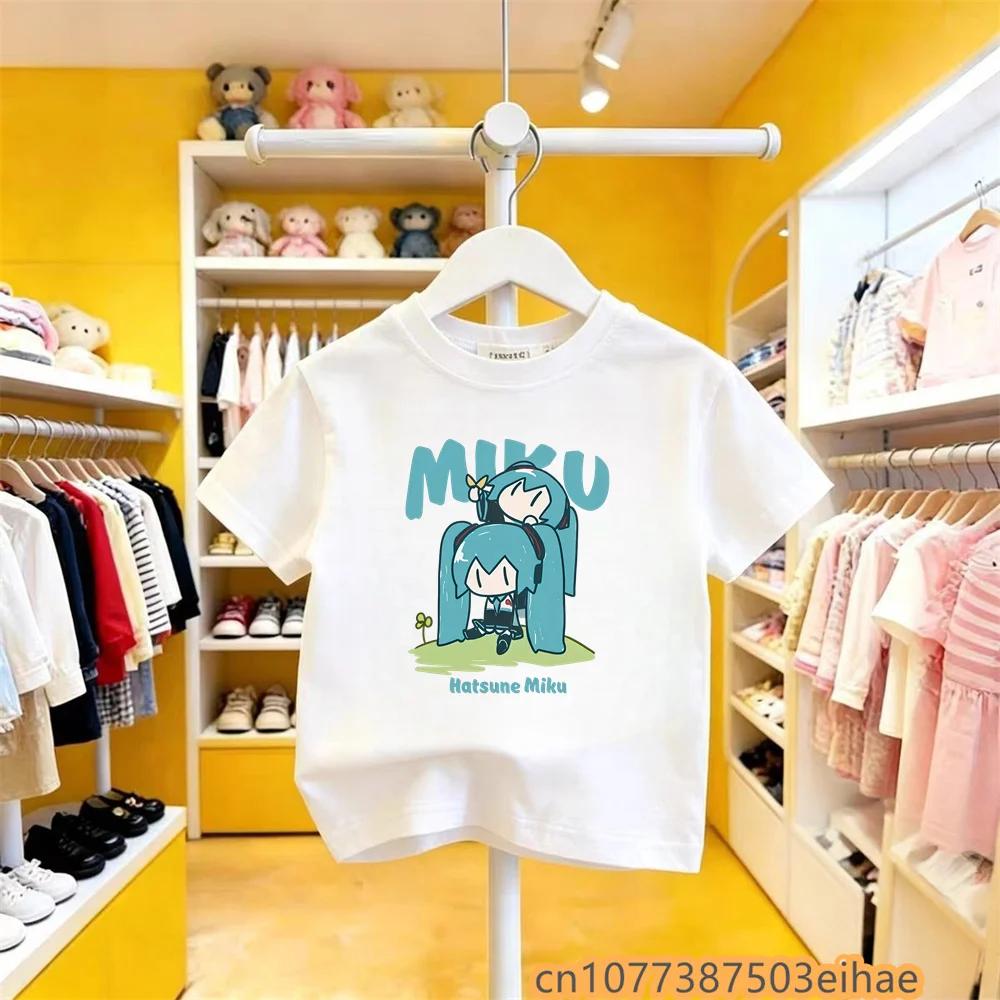 Hatsune Miku New Anime Future Peripheral Collaboration Pure Cotton COS Cartoon Printed Casual Tshirt All Match for Boys Girls