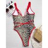 Sexy Leopard Print Hollow Out Monokini Swimsuit Woman One Piece Swimwear Red String Cross High Cut Bathing Suit Bodysuits