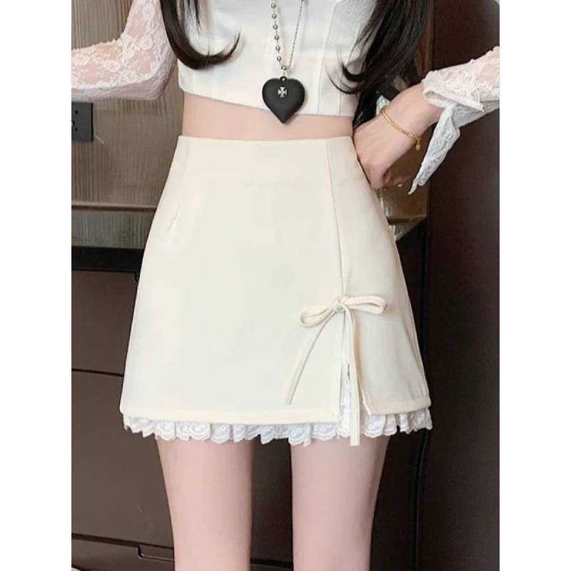 Cotton Blended Short Skirt With Sweet Bowknot Design For Casual And Date Wear
