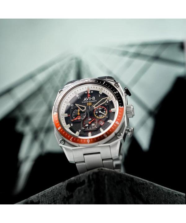 AVI-8 Hawker Hunter Atlas Dual Time Chronograph Raven Black Dial Quartz AV-4100-11 Мужские часы