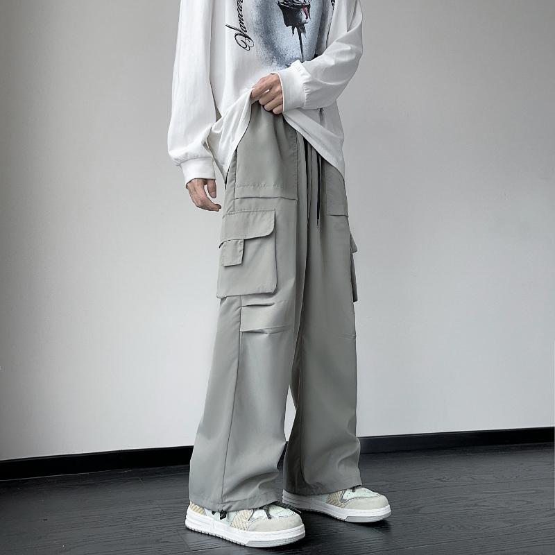 Уличная одежда 2024, весна-лето, повседневные мужские брюки, однотонные легкие брюки-карго в стиле Харадзюку, модные прямые мужские брюки