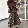 Women's Retro Wool Plaid Midi Skirt Autumn Plus Size Slim-Fitting A-Line Skirt for Pear Body Shape