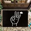 Love Hand Gesture Floor Mat 1pc – Black White ASL Sign with Heart, Playful Indoor Doormat for Entryway and Living Room