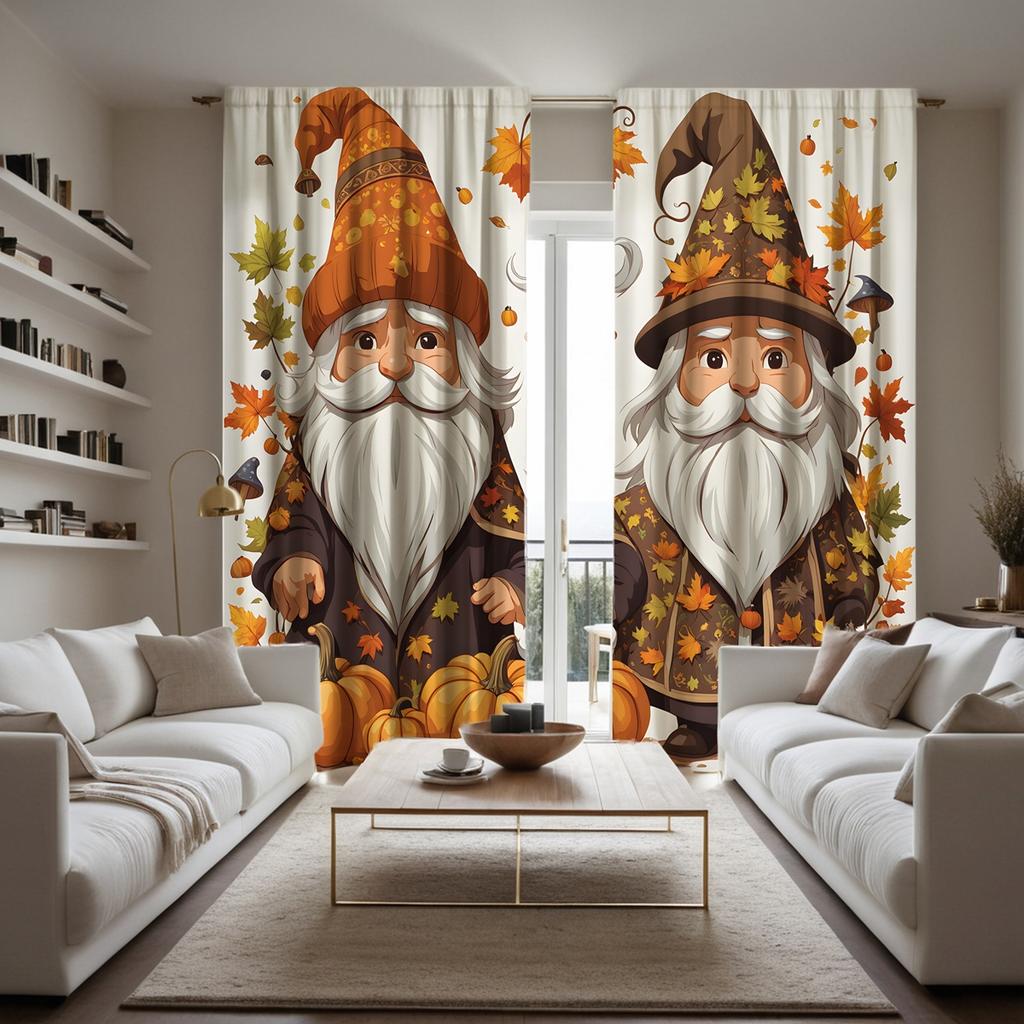 2 предмета с длинной шляпой HD Harvest Festival Декоративная занавеска с изображением тыквы и кленового листа Желтая завязка с цифровой печатью Главная