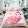 Flamingo Duvet Cover Set Girly Flowers Tropical Animal Bedding Set Pink Floral Polyester Comforter Cover for Girl Children