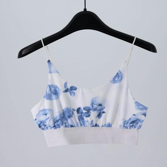 Женский костюм из двух предметов, брюки на талии, дышащая камзол, широкие брюки с цветочным принтом и v-образным вырезом на эластичной резинке и спагетти