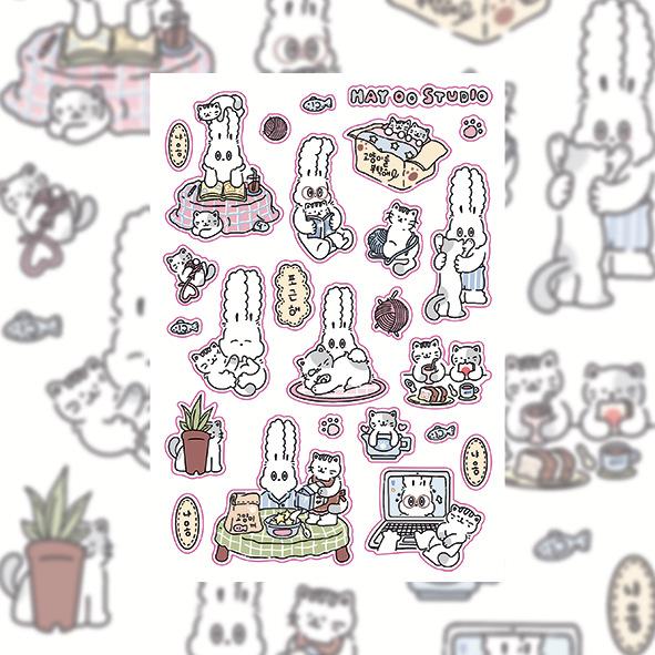 INS Kawaii Rabbit Cartoon Stickers Korean Style Creative Decals for Diary Notebook Scrapbook Decoration