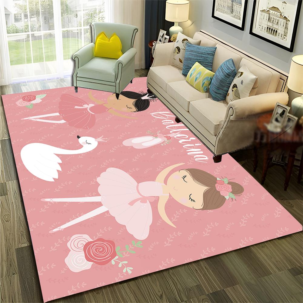 Ballet Girl Ballerina Swan Cartoon Carpet Rug for Home Living Room Bedroom Sofa Doormat Decor,kids  Area Rug Non-slip Floor Mat