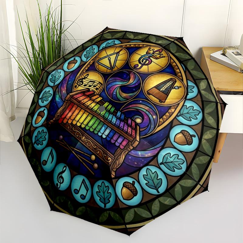Music Nature Harmony pattern umbrella, portable and foldable design, 8 ribs, a casual accessory for Halloween, Christmas, and birthday gifts.