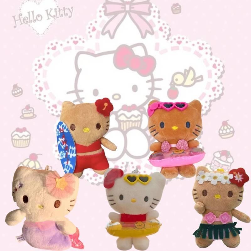 Cute Cartoon Hello Kitty Plush Keychain Adorable Kt Doll With Black Leather