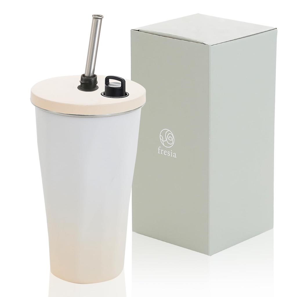 Fresia Tumbler with Straw and Lid, Keeps Coffee Cold or Hot, Spill-Proof, Vacuum Insulated, Portable, Large Capacity, Stylish Gift, 600ml (Brown)