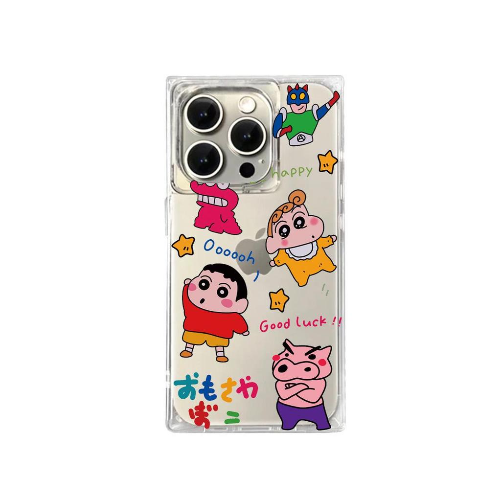 Прозрачный квадратный чехол-накладка для iPhone 13 12 14 Pro Max 15 Plus 16 ProMax 11, защита от окисления, с рисунком звезды и Крэйона Шин-чана