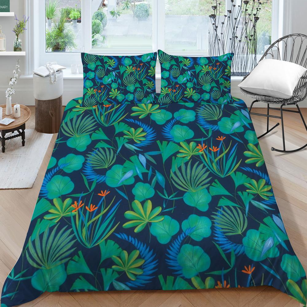 Домашний комплект постельного белья с листьями растений, пододеяльник, наволочка, домашний комплект постельного белья, полный размер, односпальная/двуспальная кровать, украшение дома