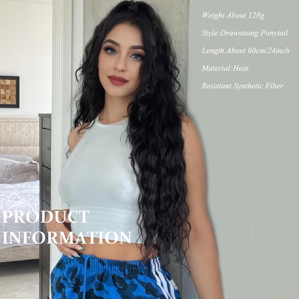 Регулируемые накладные волосы с завязками на завязках - длинные вьющиеся синтетические накладные волосы для женщин - ежедневное использование - подходит для всех типов волос