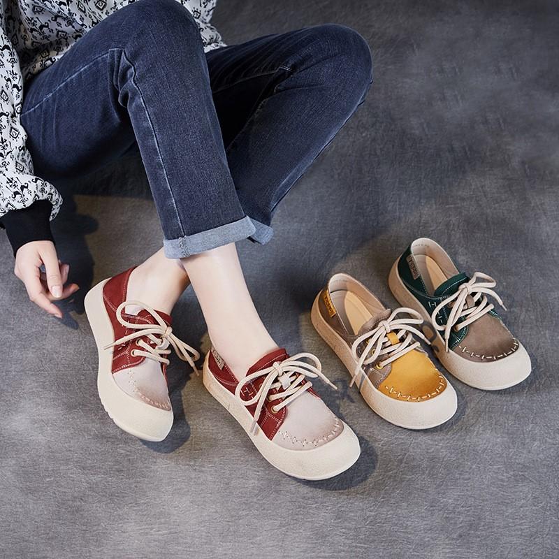 Johnature Женские туфли из натуральной кожи разных цветов с круглым носком, на шнуровке, на мягкой подошве
