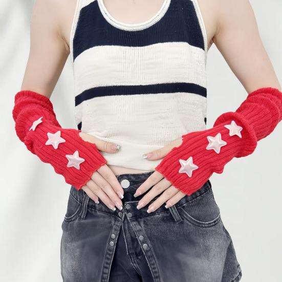 Вязаные митенки для девочек, длинные перчатки до запястья без пальцев, зимние нарукавники со звездой и отверстием для большого пальца для женщин, уличная одежда, вечеринки