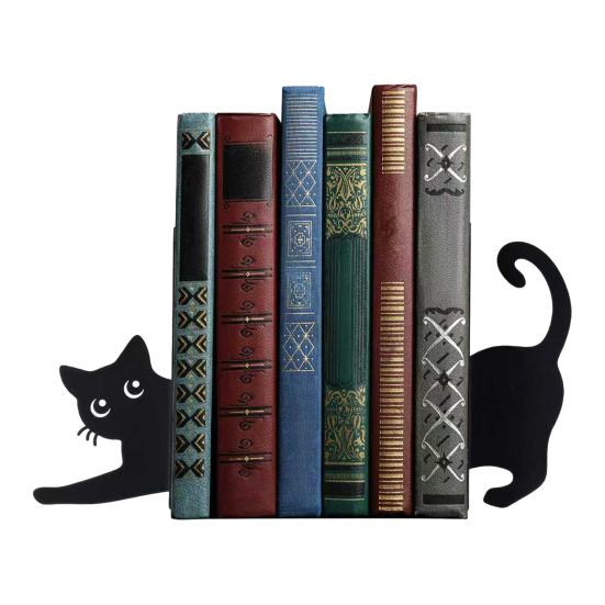 1 пара милых книгодержателей в форме кошек, декоративные деревянные стопоры для книг для полок, столов, угловой органайзер для полок, очаровательный декор для дома и офиса, подарок для кошки