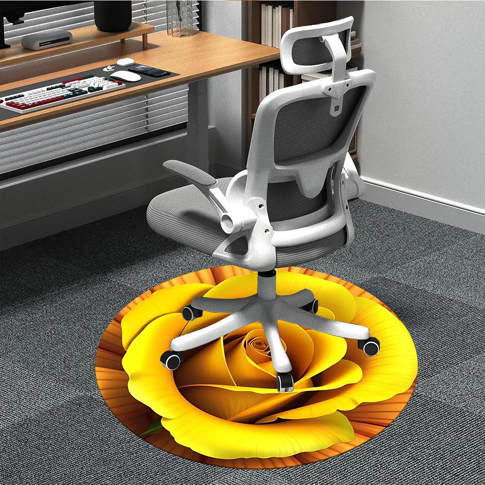 1pc Yellow Rose Chair Carpet for Office, Non-slip, Soft and Durable Office Rug, Perfect for Office yy260131025