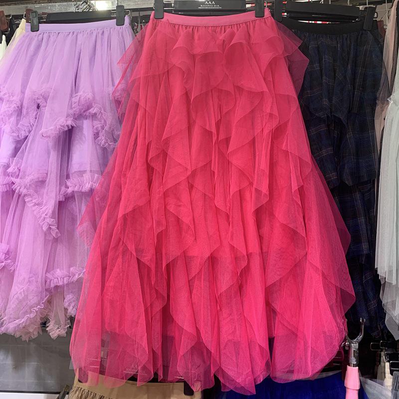 Irregular Mesh Women's Skirt Autumn/Winter 2025: Multi-Layer Cake Puffy Long Skirt, Super Fairy Temperament Dress