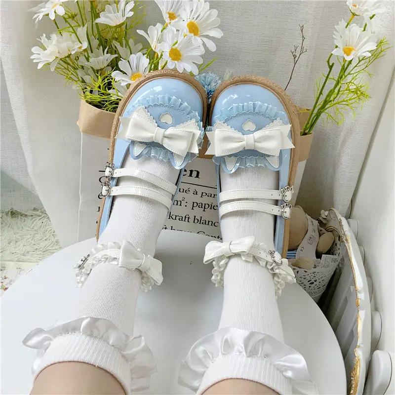 Fashion Comemore Kawaii Girls Lolita Shoes Fashion Japanese Style PU Leather Mary Janes Bowknot Lovely Heart Buckle Solid Loafers Shoes