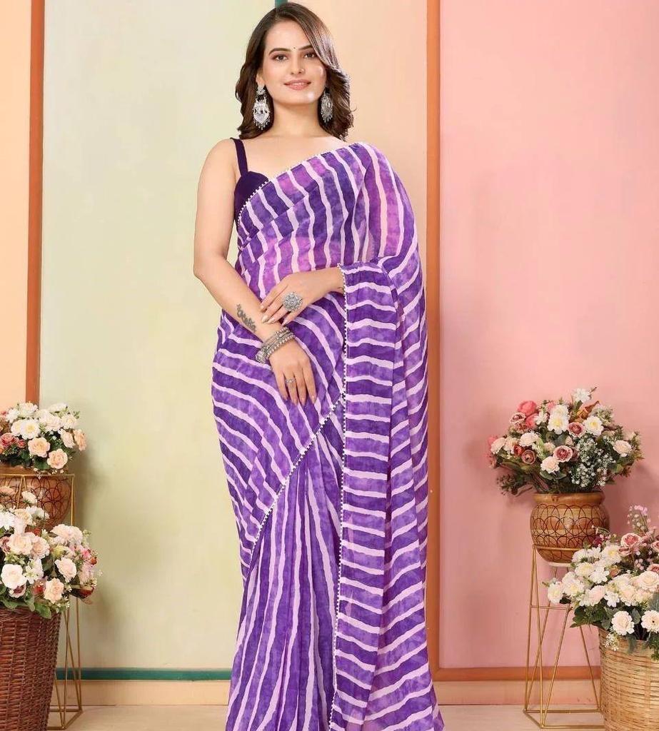 Trending Indian Ready To Wear Georgette Saree In Laheriya Design