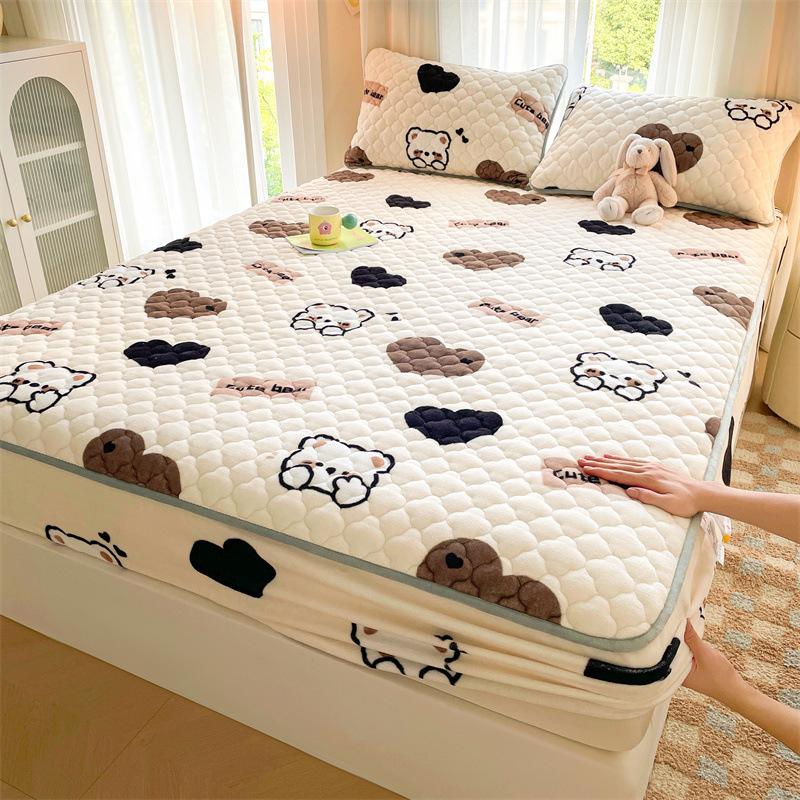 Утолщенный хлопковый чехол для кровати, односпальный чехол для кровати, коралловый бархат, молочный бархат, зимний матрас, нескользящий защитный чехол