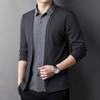 Весна и осень Мужская повседневная мода Поддельный двухсекционный воротник рубашки Вязаный кардиган