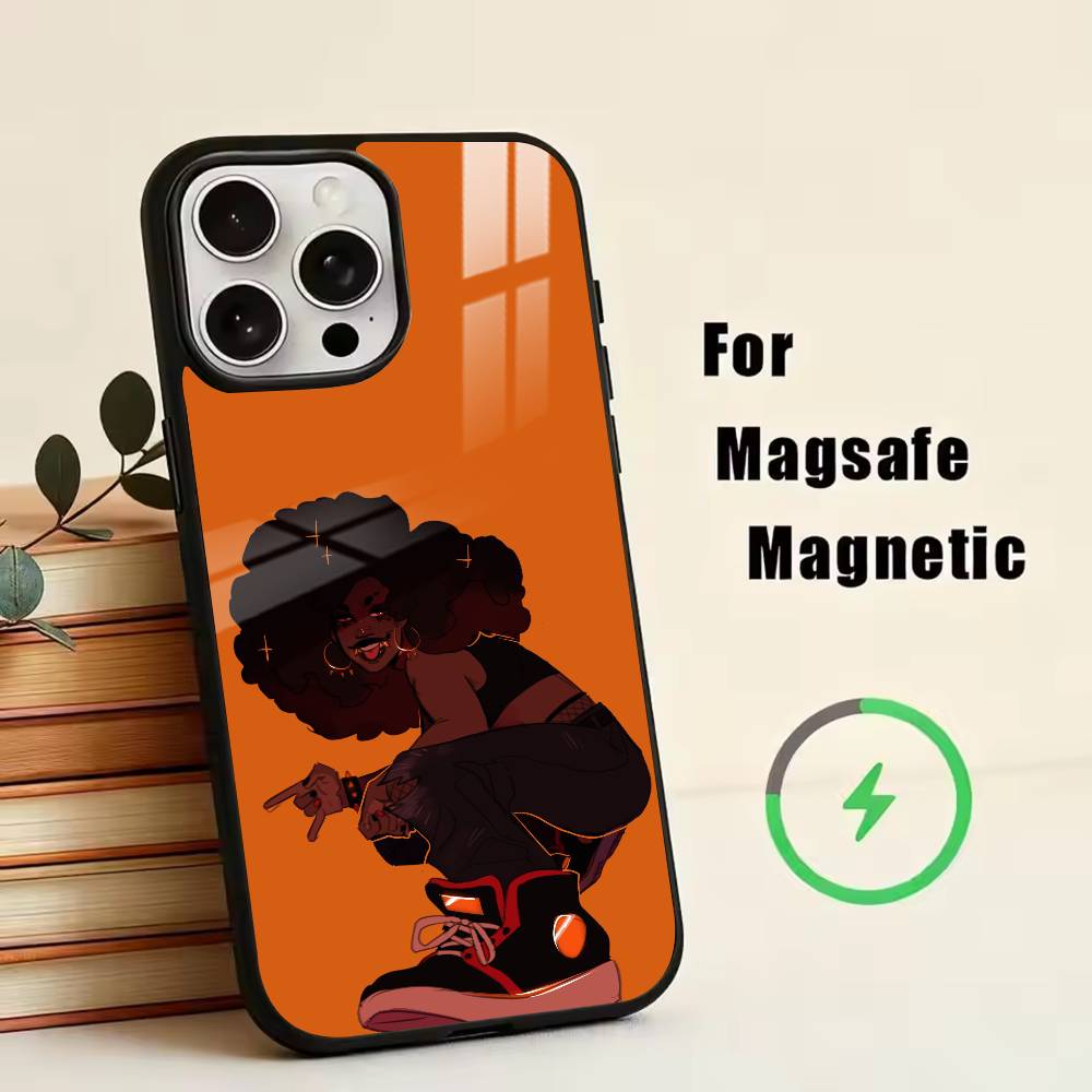 cartoon Black Girl A-Afro  Phone Case For iPhone17,16,15,14,13,12,11 Plus,Pro Magnetic with Magsafe Wireless Charging