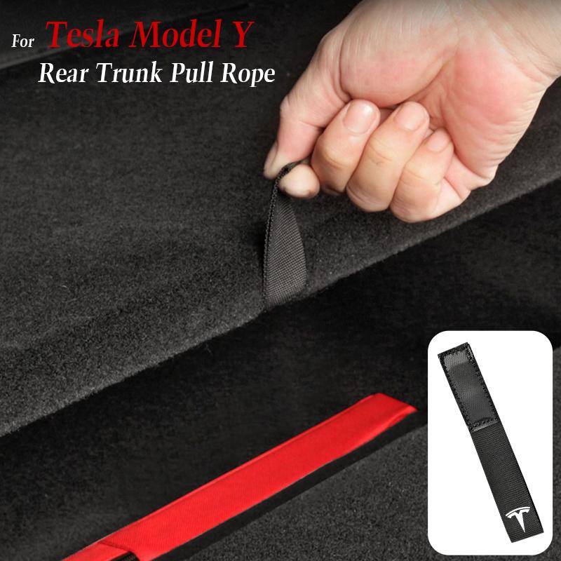 nwjcg2 Rear Trunk Rope DrawString for Tesla Model Y Open Tail Box Cover Handle Pull Strap Tidying Organizer Car Accessories Mat Gadgets