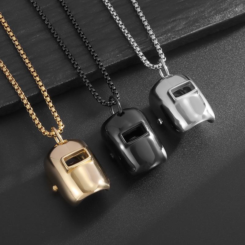 Stainless Steel Welder Mask Helmet Pendant Necklace for Men Women Biker Punk Jewelry