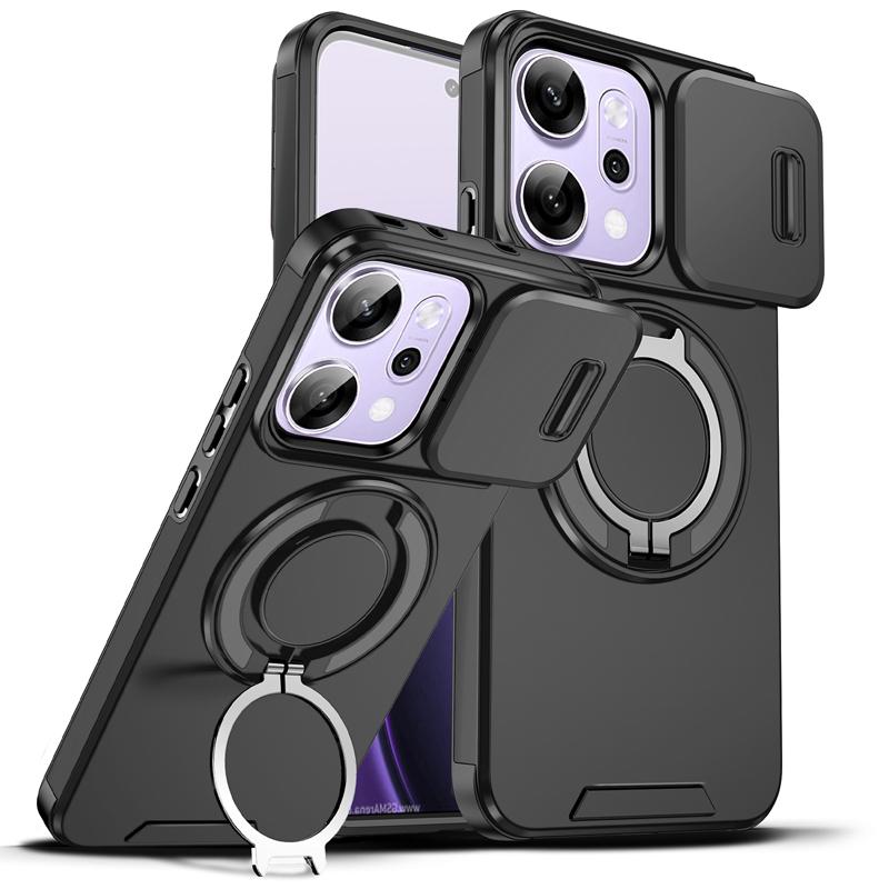 Для OPPO Reno 14 14 Pro 14F Чехол Сверхпрочный ПК+ТПУ Кольцо Автомобильный Магнитный Держатель Подставка Сдвижная Крышка Камеры для Reno14