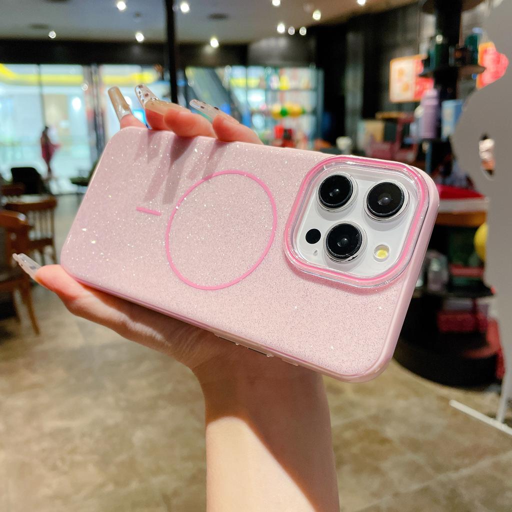 Роскошный блестящий чехол для телефона Magsafe для Apple iPhone 11 12 13 14 15 16 Pro Max Беспроводная зарядка Магнитный Противоударный IMD чехол