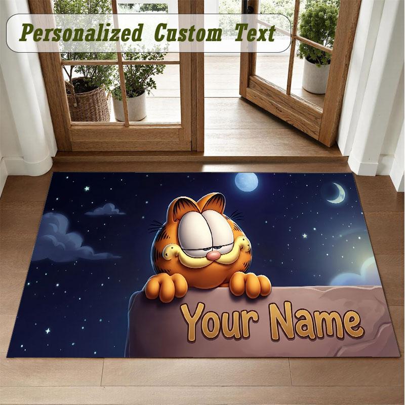 Crystal Velvet Square Rug Custom NameGarfield Pattern Non Slip Home Floor Decor Rug