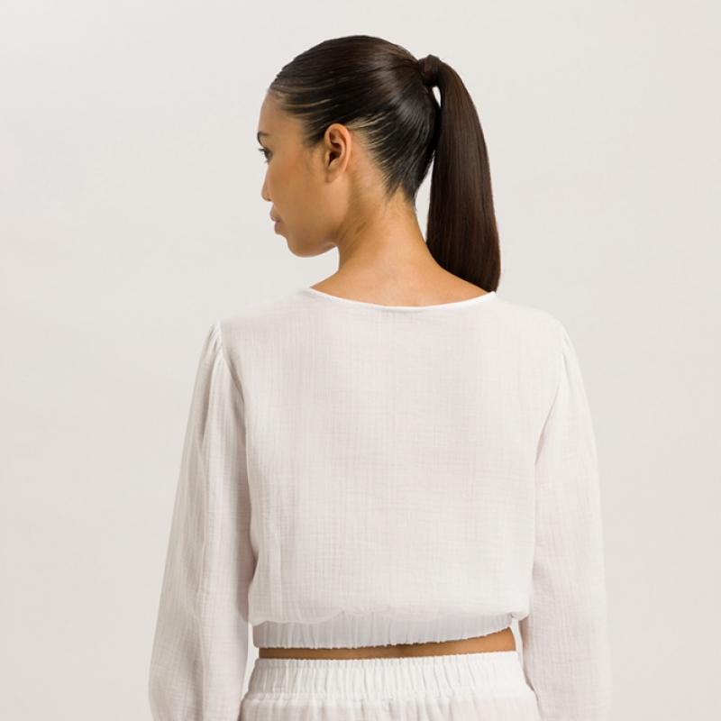 Hanro Cropped T shirT 3 4 Slv  whiTe 74928 